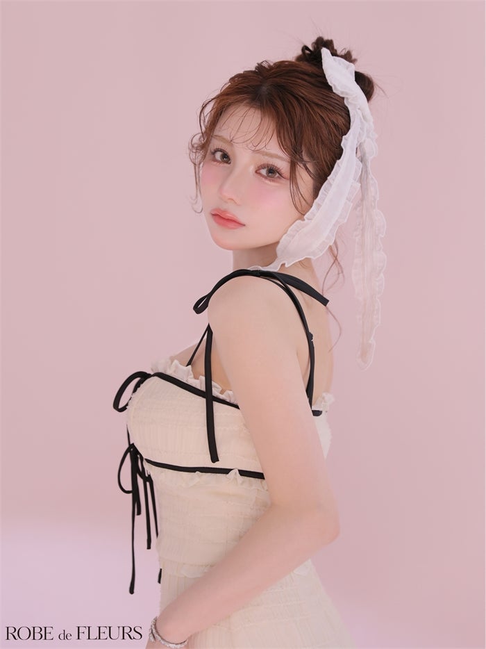 ROBE de FLEURS ローブドフルール 【XSサイズあり】 スパンコールギャザーリボンセットアップミニキャバドレス fm4366-c