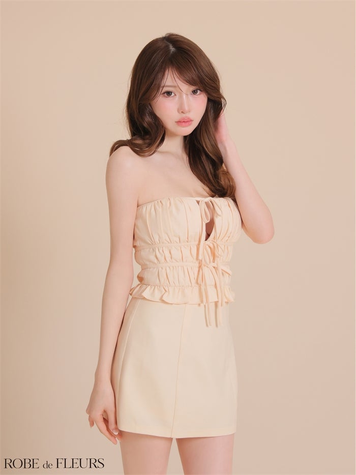ROBE de FLEURS ローブドフルール 【XSサイズあり】 バストカットギャザーセットアップタイトミニキャバドレス fm4650-c