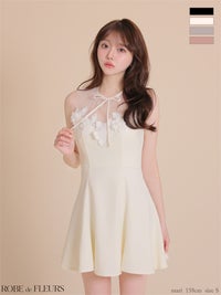 ROBE de FLEURS ローブドフルール 【XSサイズあり】フラワーレースリボンフレアミニキャバドレス fm4911-c