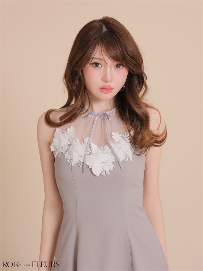 ROBE de FLEURS ローブドフルール 【XSサイズあり】フラワーレースリボンフレアミニキャバドレス fm4911-c