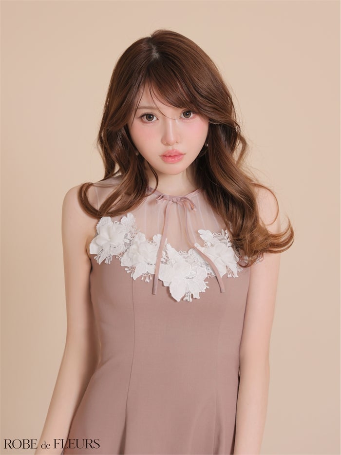 ROBE de FLEURS ローブドフルール 【XSサイズあり】フラワーレースリボンフレアミニキャバドレス fm4911-c