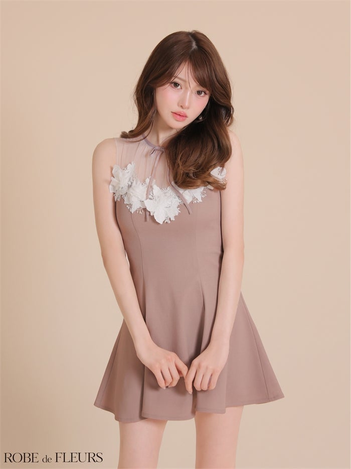 ROBE de FLEURS ローブドフルール 【XSサイズあり】フラワーレースリボンフレアミニキャバドレス fm4911-c