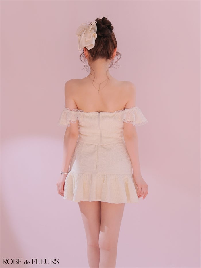 ROBE de FLEURS ローブドフルール 【XSサイズあり】 オフショルシフォンリボンセットアップミニキャバドレス fm5002-c