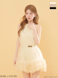ROBE de FLEURS ローブドフルール 【XSサイズあり】 レーススパンコールチュールミニキャバドレス fm3497-c