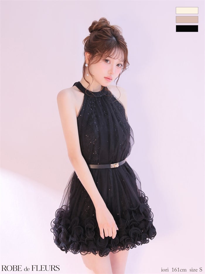 ROBE de FLEURS ローブドフルール 【XSサイズあり】 レーススパンコールチュールミニキャバドレス fm3497-c