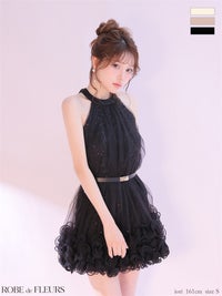 ROBE de FLEURS ローブドフルール 【XSサイズあり】 レーススパンコールチュールミニキャバドレス fm3497-c