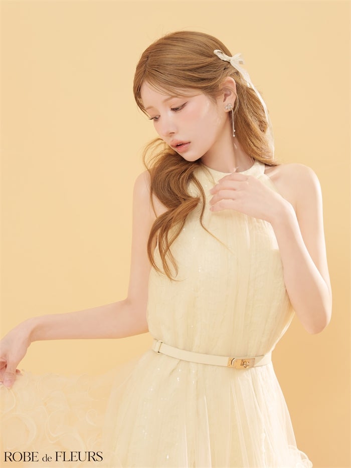 ROBE de FLEURS ローブドフルール 【XSサイズあり】 レーススパンコールチュールミニキャバドレス fm3497-c