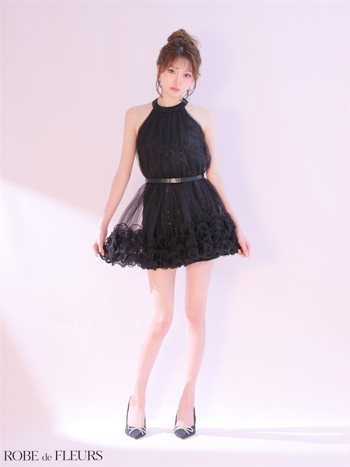 ROBE de FLEURS ローブドフルール 【XSサイズあり】 レーススパンコールチュールミニキャバドレス fm3497-c