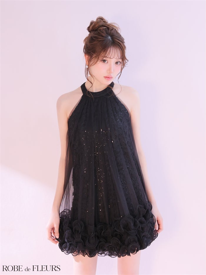 ROBE de FLEURS ローブドフルール 【XSサイズあり】 レーススパンコールチュールミニキャバドレス fm3497-c