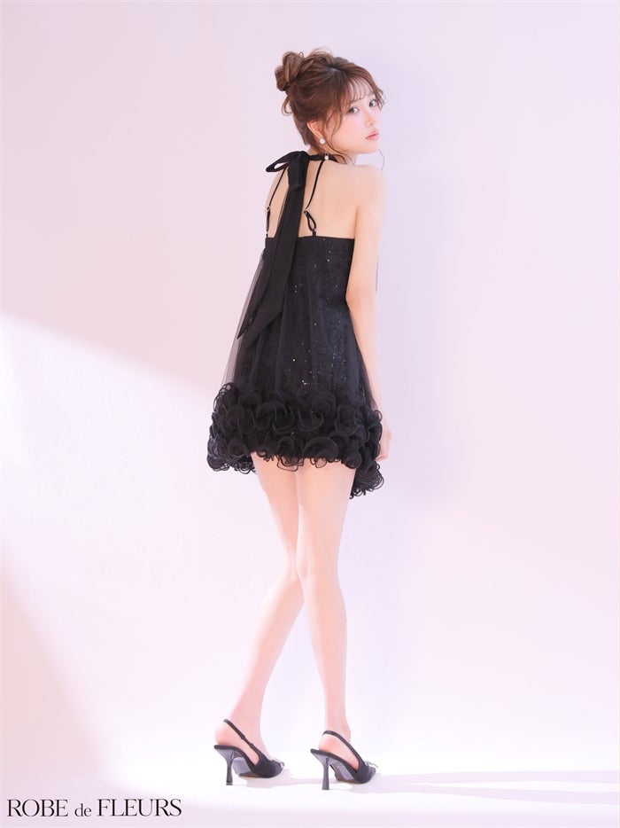 ROBE de FLEURS ローブドフルール 【XSサイズあり】 レーススパンコールチュールミニキャバドレス fm3497-c