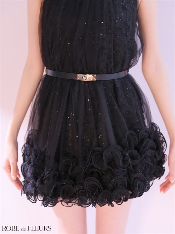 ROBE de FLEURS ローブドフルール 【XSサイズあり】 レーススパンコールチュールミニキャバドレス fm3497-c