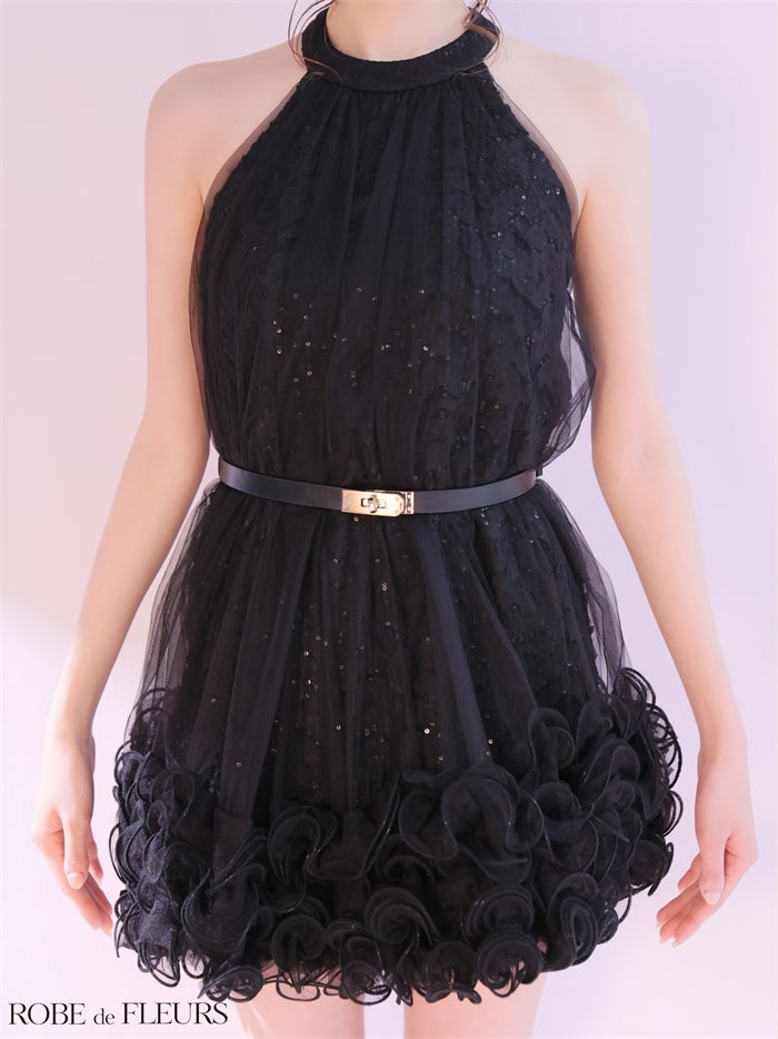 ROBE de FLEURS ローブドフルール 【XSサイズあり】 レーススパンコールチュールミニキャバドレス fm3497-c