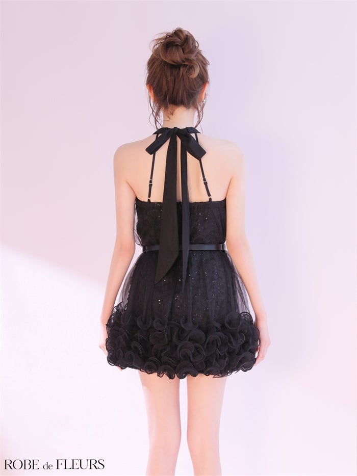 ROBE de FLEURS ローブドフルール 【XSサイズあり】 レーススパンコールチュールミニキャバドレス fm3497-c