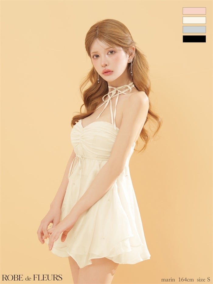 ROBE de FLEURS ローブドフルール 【XSサイズあり】 ビジューリボンシフォンセットアップミニキャバドレス fm4367-c