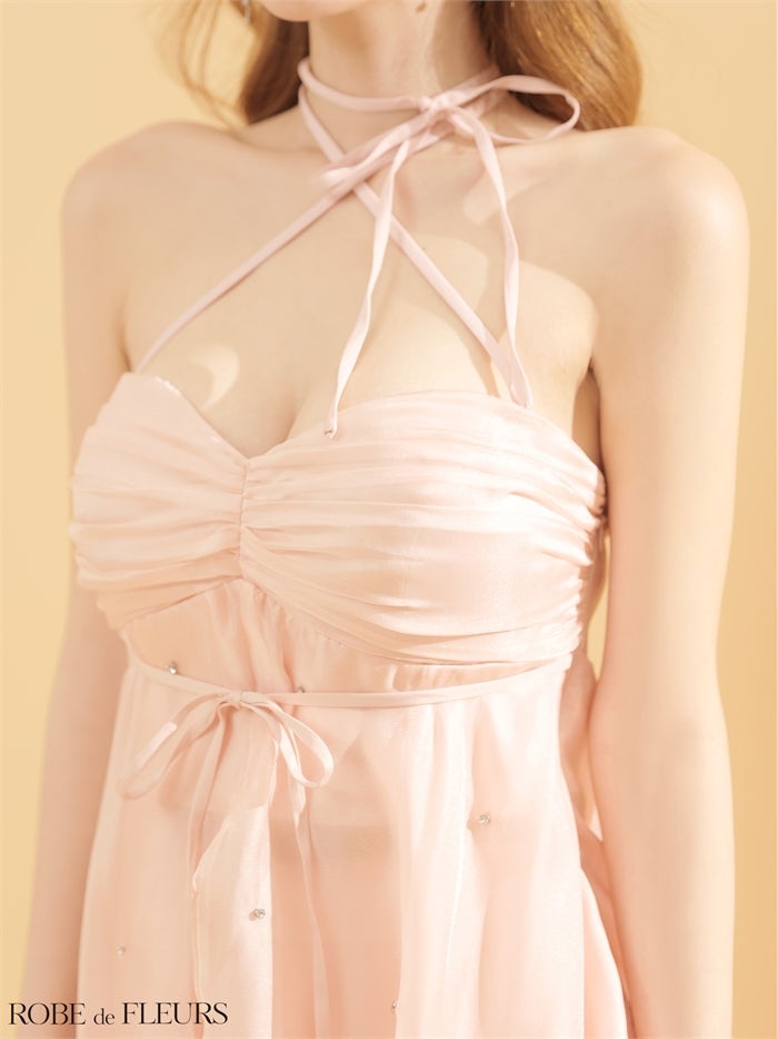 ROBE de FLEURS ローブドフルール 【XSサイズあり】 ビジューリボンシフォンセットアップミニキャバドレス fm4367-c