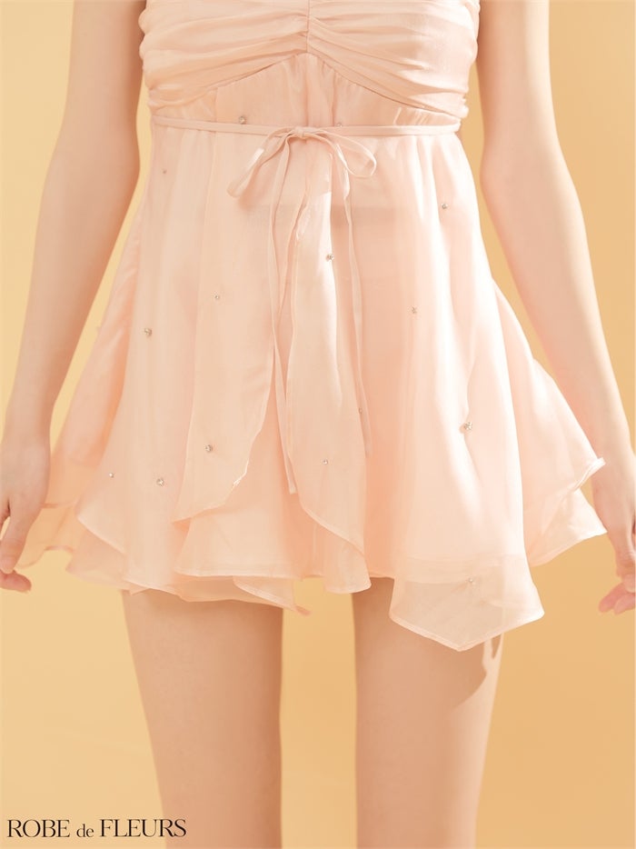 ROBE de FLEURS ローブドフルール 【XSサイズあり】 ビジューリボンシフォンセットアップミニキャバドレス fm4367-c
