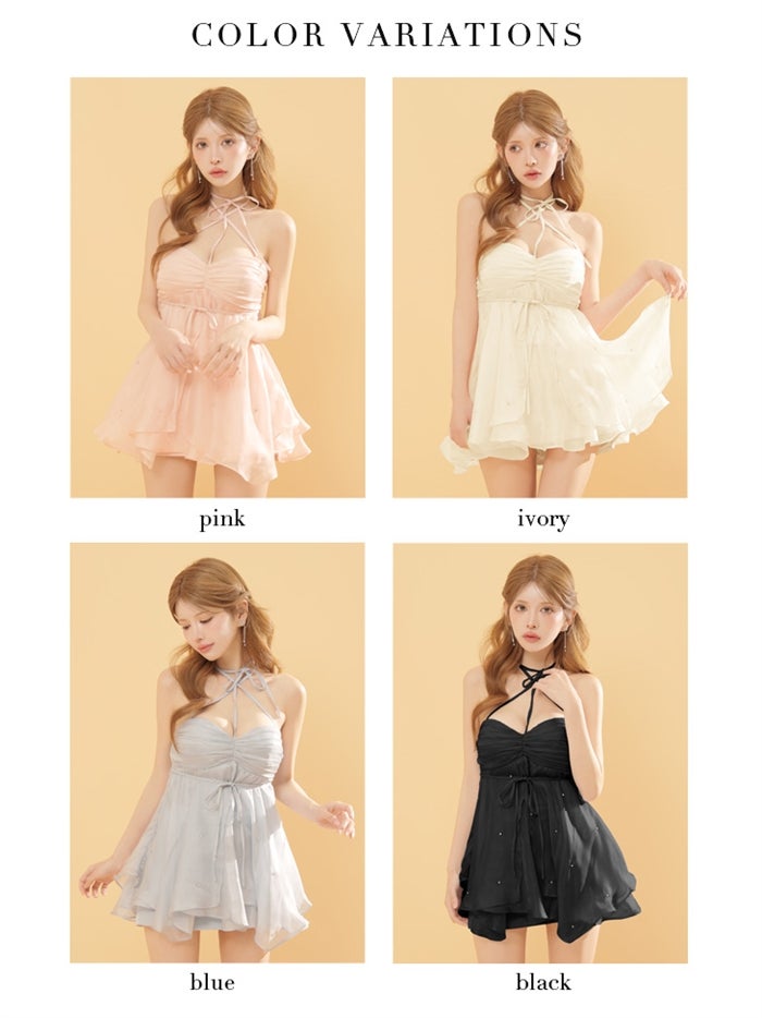 ROBE de FLEURS ローブドフルール 【XSサイズあり】 ビジューリボンシフォンセットアップミニキャバドレス fm4367-c