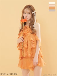 ROBE de FLEURS ローブドフルール 【XSサイズあり】 ローズモチーフホルターフレアセットアップミニキャバドレス fm4912-c