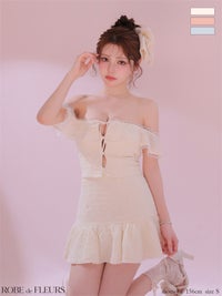 ROBE de FLEURS ローブドフルール 【XSサイズあり】 オフショルシフォンリボンセットアップミニキャバドレス fm5002