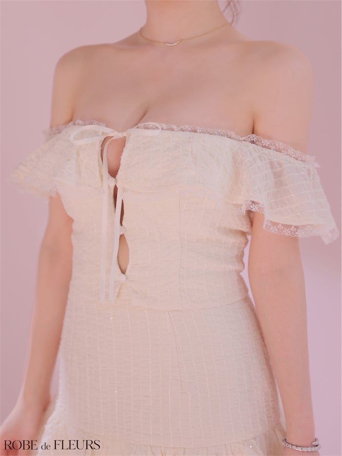 ROBE de FLEURS ローブドフルール 【XSサイズあり】 オフショルシフォンリボンセットアップミニキャバドレス fm5002