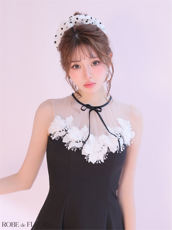 ROBE de FLEURS ローブドフルール 【XSサイズあり】フラワーレースリボンフレアミニキャバドレス fm4911