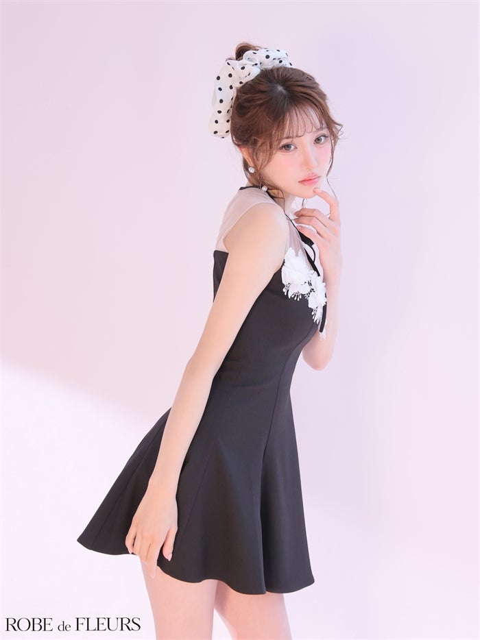 ROBE de FLEURS ローブドフルール 【XSサイズあり】フラワーレースリボンフレアミニキャバドレス fm4911