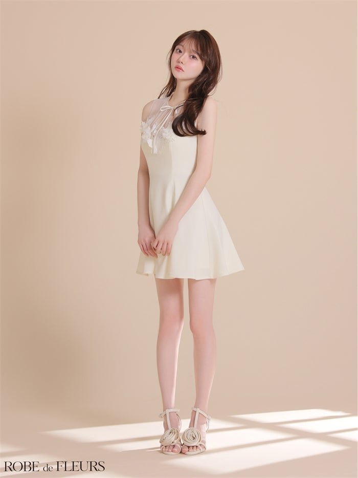 ROBE de FLEURS ローブドフルール 【XSサイズあり】フラワーレースリボンフレアミニキャバドレス fm4911