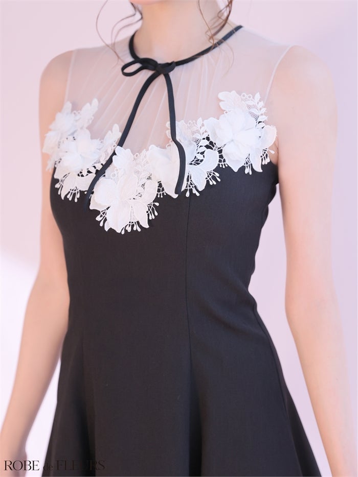 ROBE de FLEURS ローブドフルール 【XSサイズあり】フラワーレースリボンフレアミニキャバドレス fm4911
