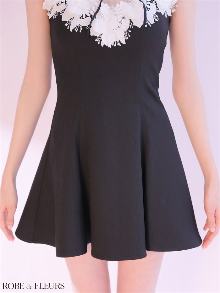 ROBE de FLEURS ローブドフルール 【XSサイズあり】フラワーレースリボンフレアミニキャバドレス fm4911