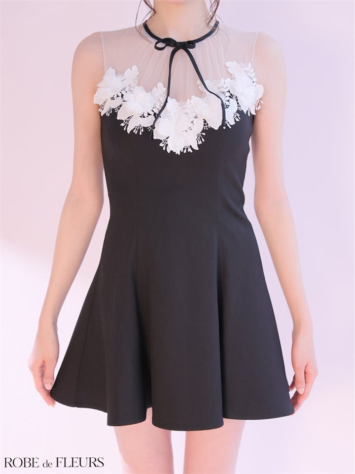 ROBE de FLEURS ローブドフルール 【XSサイズあり】フラワーレースリボンフレアミニキャバドレス fm4911