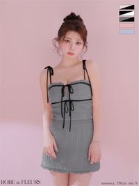 ROBE de FLEURS ローブドフルール 【XSサイズあり】 スパンコールギャザーリボンセットアップミニキャバドレス fm4366