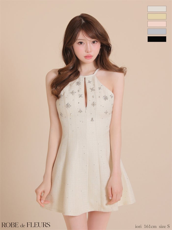 ROBE de FLEURS ローブドフルール 【XSサイズあり】ホルタービジューラメツイードミニキャバドレス fm4362