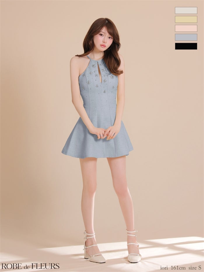 ROBE de FLEURS ローブドフルール 【XSサイズあり】ホルタービジューラメツイードミニキャバドレス fm4362