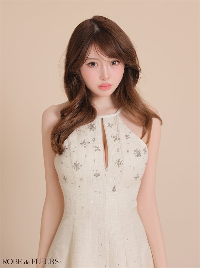 ROBE de FLEURS ローブドフルール 【XSサイズあり】ホルタービジューラメツイードミニキャバドレス fm4362