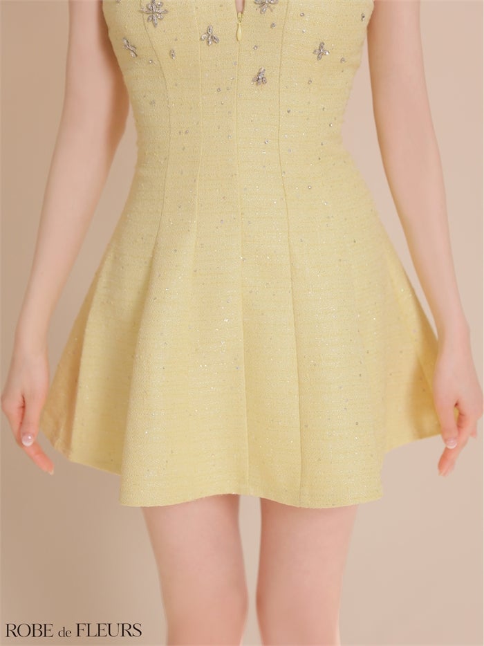 ROBE de FLEURS ローブドフルール 【XSサイズあり】ホルタービジューラメツイードミニキャバドレス fm4362