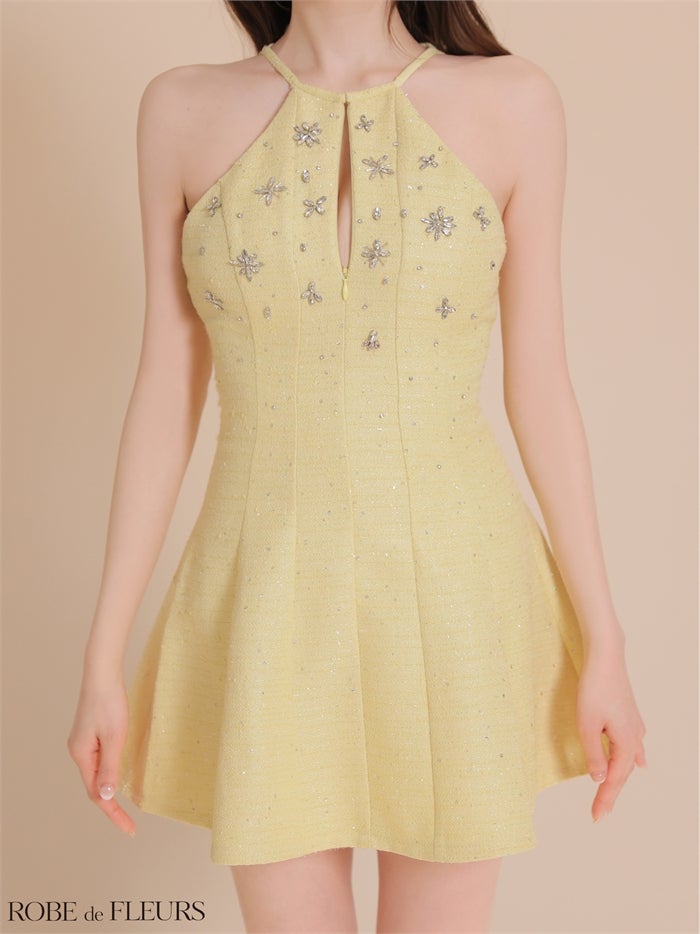 ROBE de FLEURS ローブドフルール 【XSサイズあり】ホルタービジューラメツイードミニキャバドレス fm4362