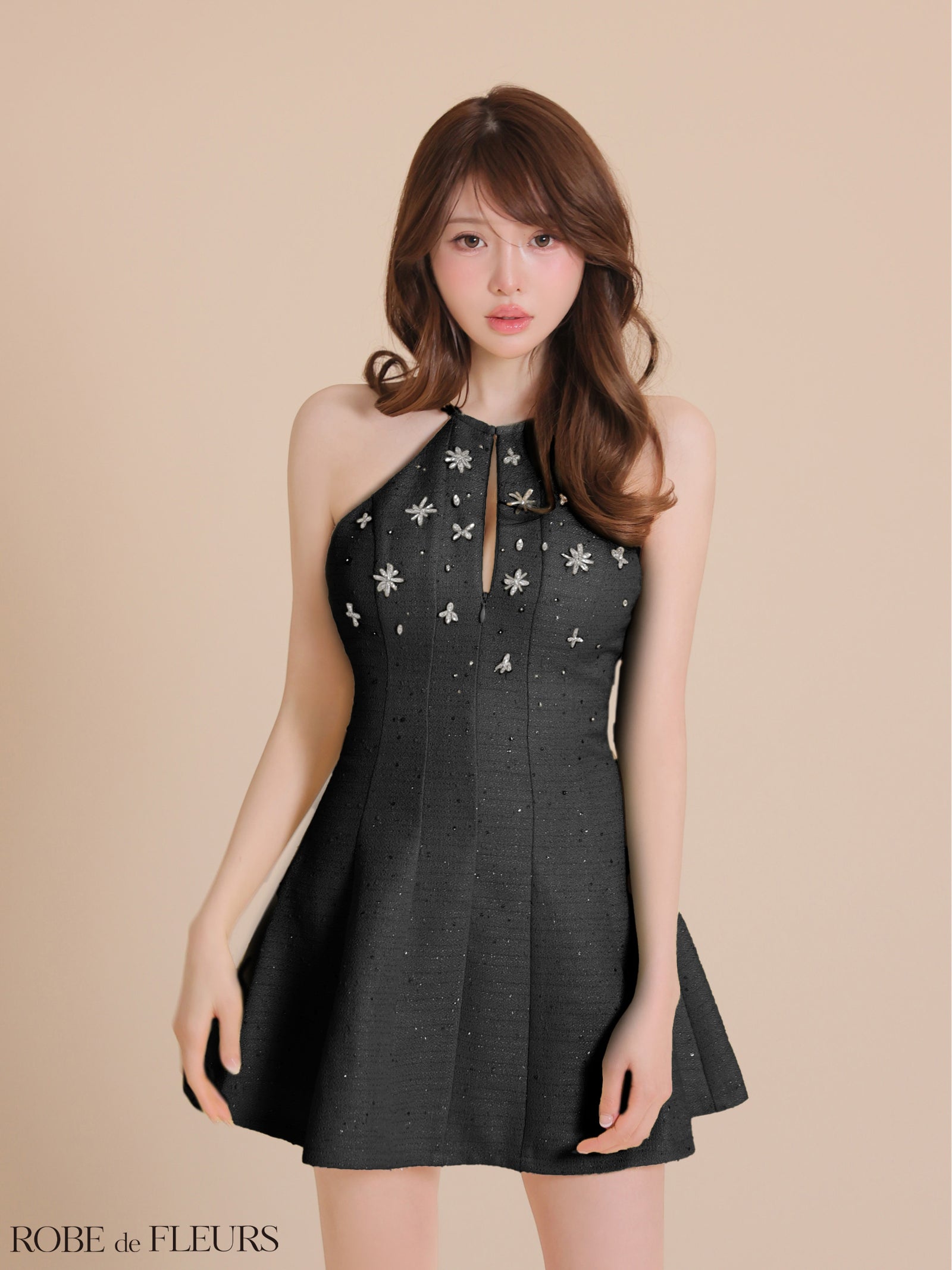 ROBE de FLEURS ローブドフルール 【XSサイズあり】ホルタービジューラメツイードミニキャバドレス fm4362