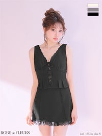 ROBE de FLEURS ローブドフルール 【XSサイズあり】 レースVネックリボンセットアップミニキャバドレス fm4191