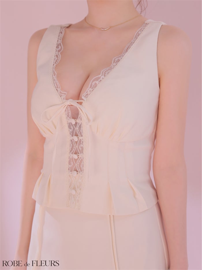 ROBE de FLEURS ローブドフルール 【XSサイズあり】 レースVネックリボンセットアップミニキャバドレス fm4191