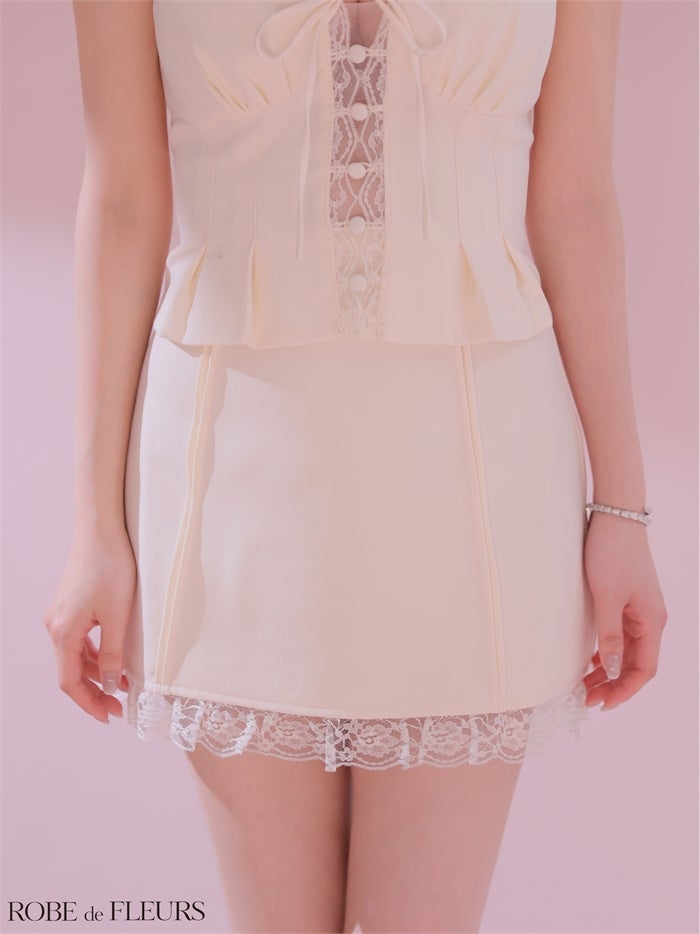 ROBE de FLEURS ローブドフルール 【XSサイズあり】 レースVネックリボンセットアップミニキャバドレス fm4191