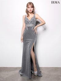【5月下旬頃入荷予定】JEAN MACLEAN ラメニット/スリット入り/LongDress/ロングドレス ir61142-c