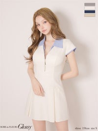 Glossy ローブドフルールグロッシー 【XS～Lサイズあり】シャツドッキングフロントジップミニキャバドレス gl4905-c