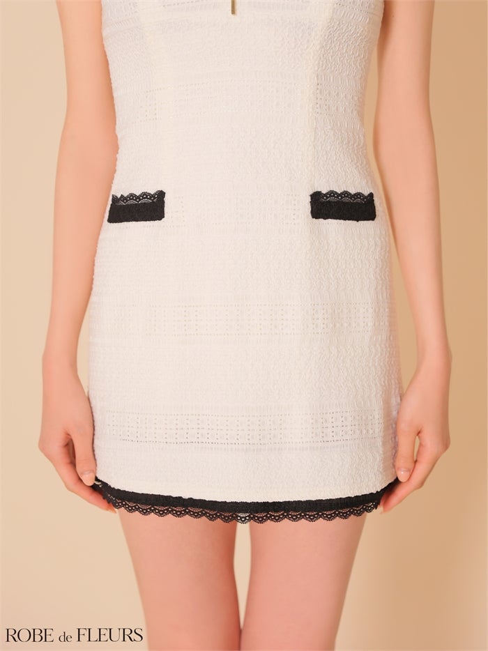 ROBE de FLEURS ローブドフルール 【XSサイズあり】 クロシェニットレース台形ミニキャバドレス fm4669-c