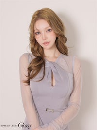 Glossy ローブドフルールグロッシー 【XS～Lサイズあり】チュールショルダーサテンベルトミニキャバドレス gl4197-c