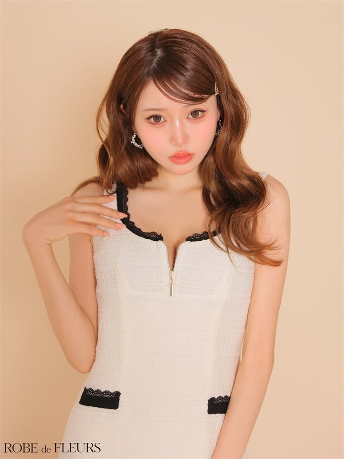 ROBE de FLEURS ローブドフルール 【XSサイズあり】 クロシェニットレース台形ミニキャバドレス fm4669