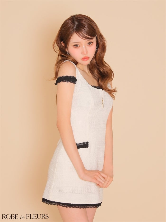 ROBE de FLEURS ローブドフルール 【XSサイズあり】 クロシェニットレース台形ミニキャバドレス fm4669