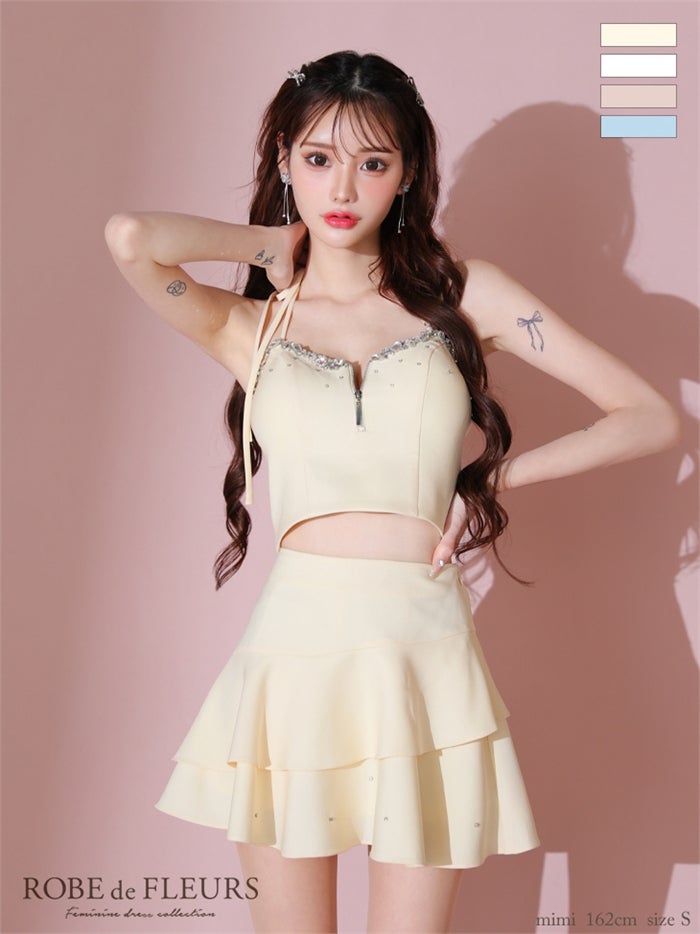 ROBE de FLEURS ローブドフルール アシンメトリーリボンティアードフリルミニキャバドレス fm3777
