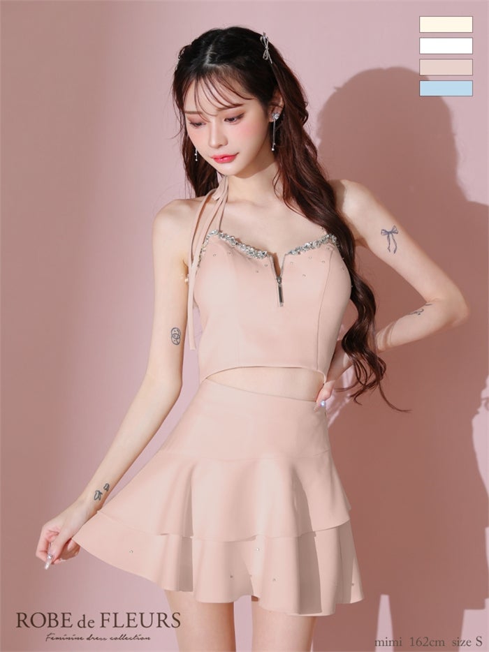 ROBE de FLEURS ローブドフルール アシンメトリーリボンティアードフリルミニキャバドレス fm3777