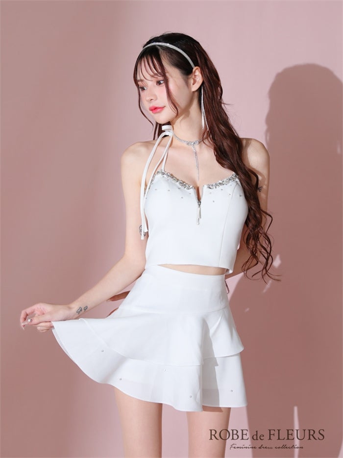 ROBE de FLEURS ローブドフルール アシンメトリーリボンティアードフリルミニキャバドレス fm3777