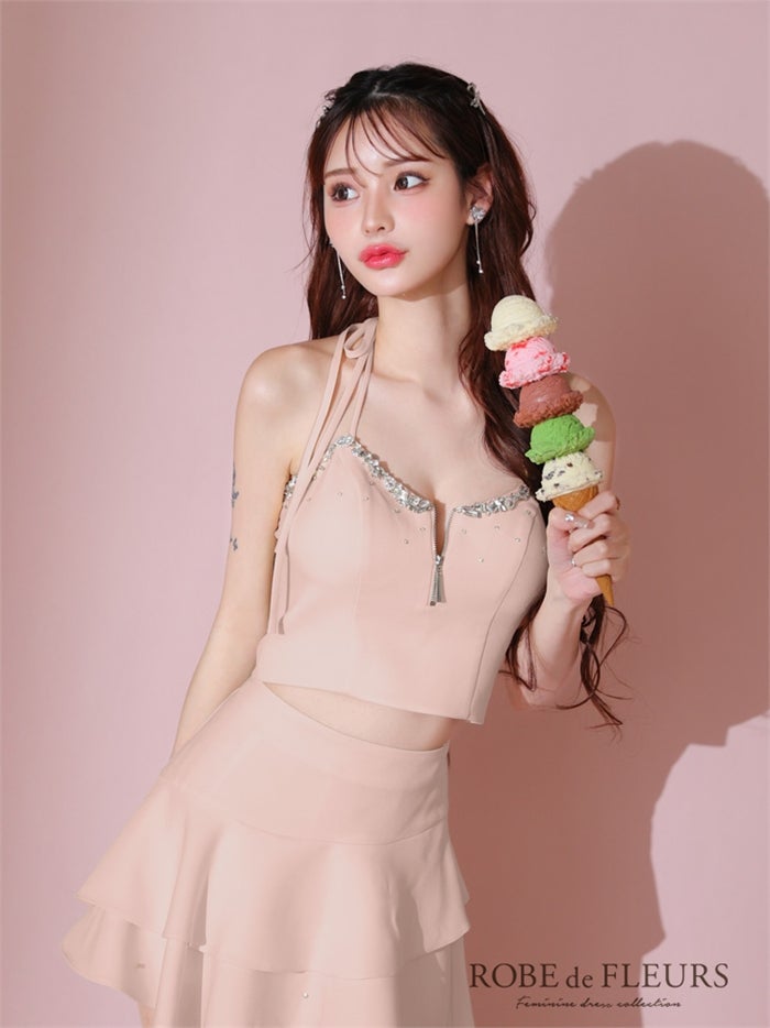 ROBE de FLEURS ローブドフルール アシンメトリーリボンティアードフリルミニキャバドレス fm3777